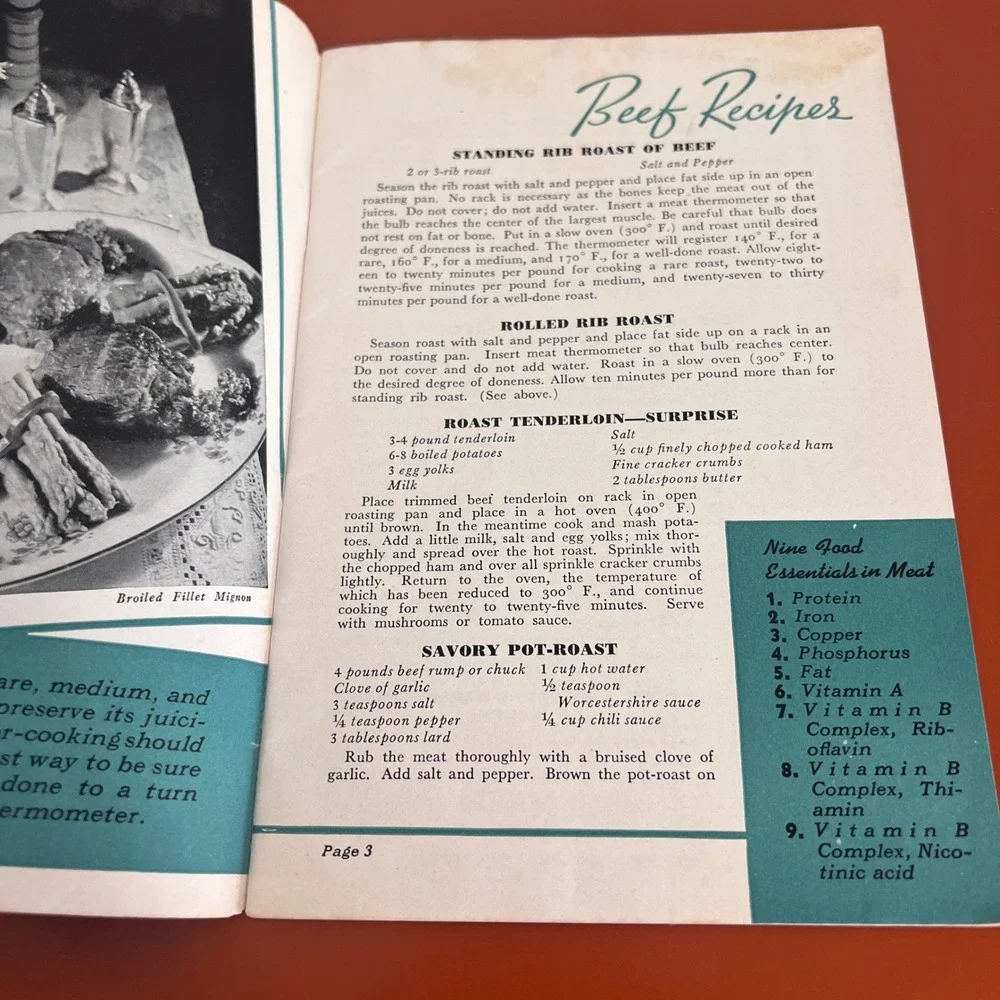 Vintage 1940 A Treasury of Meat Recipes Cookbook National Live Stock Meat Board‎